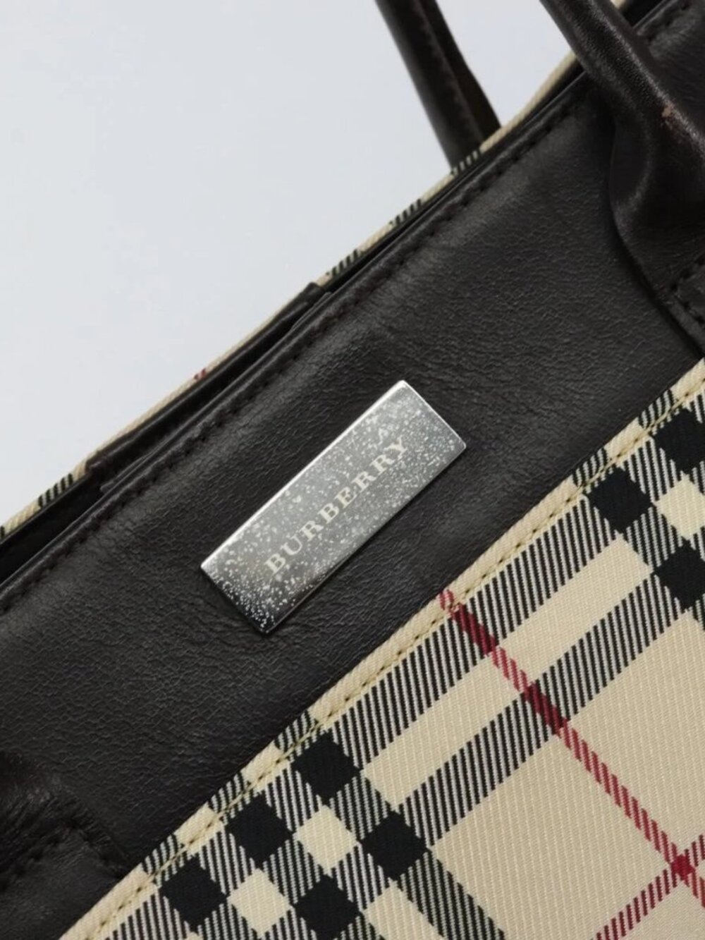 BURBERRY Nova Check Hand Bag Canvas Beige Silver Auth ka313 - Picture 12 of 16